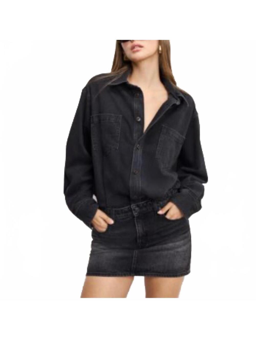Good American Black Denim Dress Shirt Dress XS